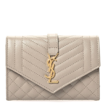 SAINT LAURENT Grain De Poudre Textured Mixed Matelasse Triquilt Small Monogram Envelope Wallet Dark Beige