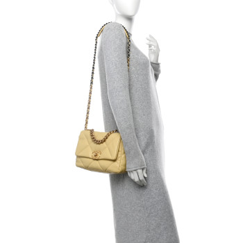 CHANEL Lambskin Quilted Medium Chanel 19 Flap Yellow