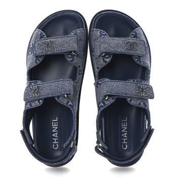 CHANEL Denim CC Dad Sandals 39.5 Blue
