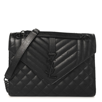 SAINT LAURENT Grain De Poudre Textured Mixed Matelasse Triquilt Medium Monogram Monochrome Satchel Black