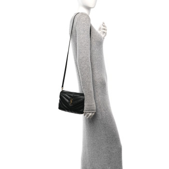 SAINT LAURENT Calfskin Y Quilted Monogram Toy Loulou Crossbody Bag Black