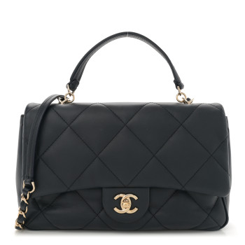 CHANEL Lambskin Quilted Easy Carry Flap Navy