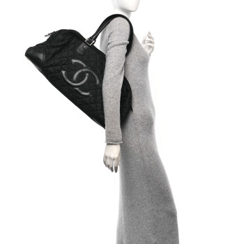 CHANEL Calfskin Nylon Paris New York Duffel Bag Black