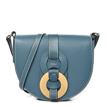 CHLOE Grained Calfskin Small Darryl Saddle Crossbody Bag Mirage Blue