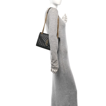 SAINT LAURENT Grain De Poudre Textured Mixed Matelasse Triquilt Medium Monogram Satchel Dark Smog