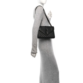SAINT LAURENT Grain De Poudre Textured Mixed Matelasse Triquilt Medium Monogram Monochrome Satchel Black