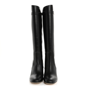 FENDI Calfskin Knee High Promenade Block Heel Boots 36 Black
