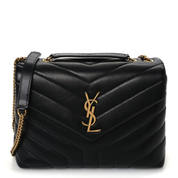 SAINT LAURENT Calfskin Y Quilted Monogram Small Loulou Chain Satchel Black