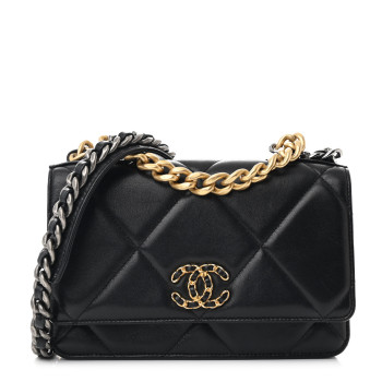 CHANEL Lambskin Quilted Chanel 19 Wallet On Chain WOC Black