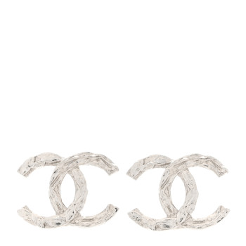 CHANEL Metal CC Textured Earrings Silver