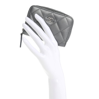 CHANEL Iridescent Calfskin Quilted Zip Coin Purse Wallet Light Blue