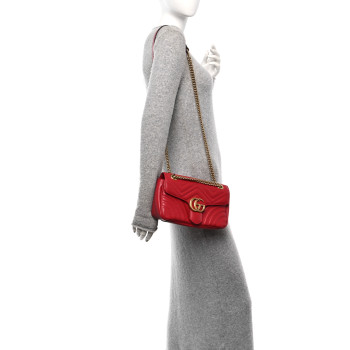 GUCCI Calfskin Matelasse Small GG Marmont Shoulder Bag Hibiscus Red