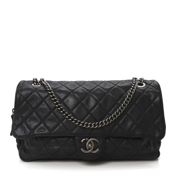 CHANEL Iridescent Calfskin Quilted Large Shiva Flap Navy Blue