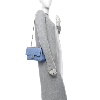 CHANEL Lambskin Quilted Medium Double Flap Light Blue