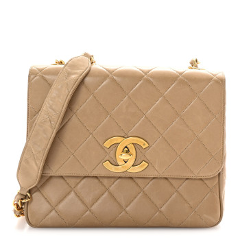 CHANEL Lambskin Quilted Medium Square Flap Bag Beige