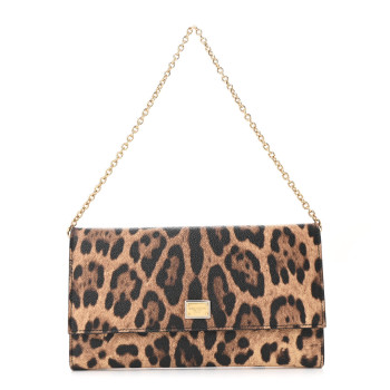 DOLCE & GABBANA Crespo Leopard Print Wallet On Chain Brown Black