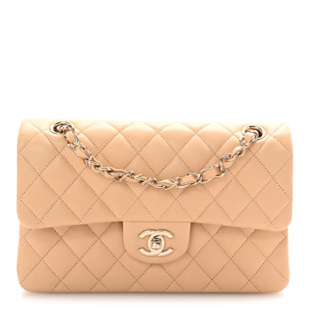 CHANEL Lambskin Quilted Small Double Flap Beige