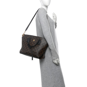 LOUIS VUITTON Monogram Flower Zipped Tote MM Black