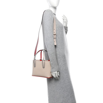 CHRISTIAN LOUBOUTIN Calfskin Spikes Mini East West Cabata Tote Leche