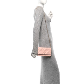 CHANEL Caviar Quilted Wallet on Chain WOC Light Pink