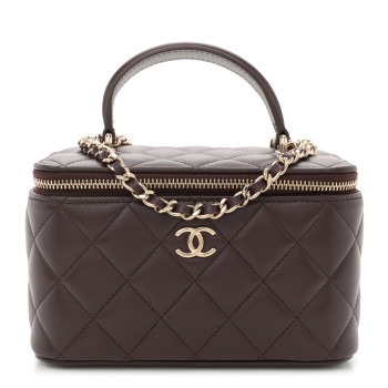 CHANEL Lambskin Quilted Small Top Handle Vanity Case With Chain Dark Brown