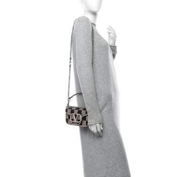 VALENTINO GARAVANI Crystal Chess Embroidered Vlogo Small Loco Shoulder Bag Black Rose Water Lilac