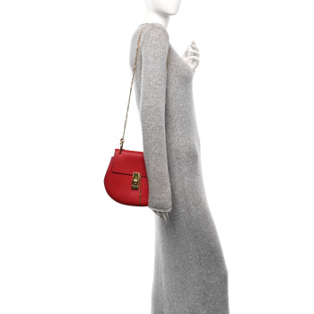 CHLOE Grained Lambskin Drew Shoulder Bag Plaid Red