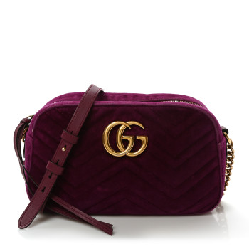 GUCCI Velvet Matelasse Small GG Marmont Chain Shoulder Bag Fuchsia Violet Cyclamen