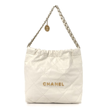 CHANEL Shiny Calfskin Quilted Small Chanel 22 White