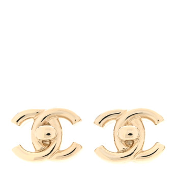 CHANEL Metal CC Turnlock Earrings Gold