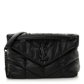SAINT LAURENT Lambskin Quilted Monogram Monochrome Small Loulou Puffer Chain Satchel Black