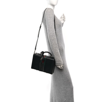 GUCCI Dollar Calfskin Web Savoy Medium Top Handle Beauty Case Dark Blue