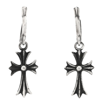 CHROME HEARTS Sterling Silver Tiny CH Cross Hoop Drop Earrings