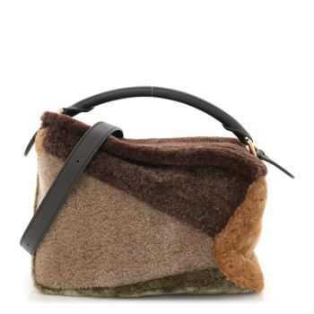LOEWE Shearling Small Puzzle Edge Bag Multicolor