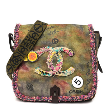 CHANEL Washed Toile Graffiti On The Pavements Messenger Khaki Multicolor