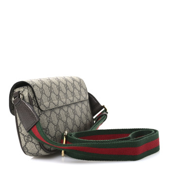 GUCCI GG Supreme Monogram Textured Dollar Calfskin Web Mini Ophidia Envelope Shoulder Bag Beige Ebony New Acero