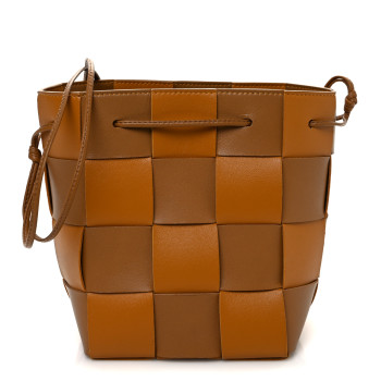 BOTTEGA VENETA Nappa Maxi Intrecciato Small Cassette Bucket Bag Brown Beige