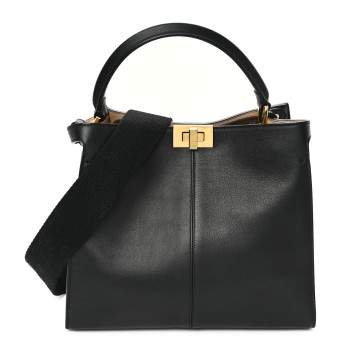 FENDI Vitello Seta Glazed Fabric FF 1974 Medium Peekaboo X-Lite Black Mogano Panna