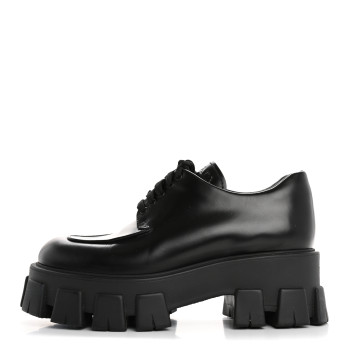 PRADA Spazzolato Rois Monolith 55mm Derby Loafers 37 Black