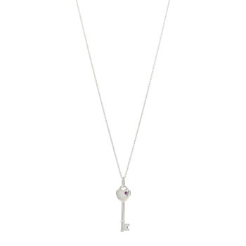 TIFFANY Sterling Silver Pink Sapphire Heart Key Pendant Necklace