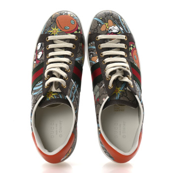 GUCCI X DISNEY GG Supreme Monogram Web Donald Duck Womens Ace Sneakers 39 Beige New Acero Orange