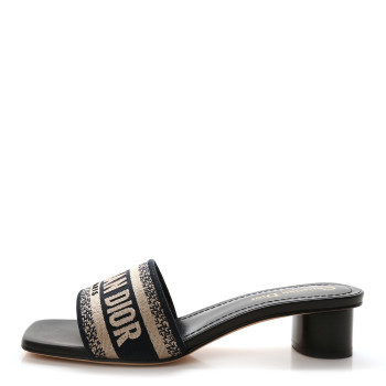 CHRISTIAN DIOR Cotton Embroidered Dway 40mm Slide Sandals 37.5 Deep Blue