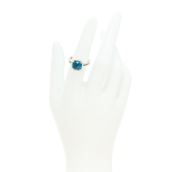 DAVID YURMAN Sterling Silver Diamond Hampton Blue Topaz 9mm Chatelaine Pave Bezel Ring 52 6