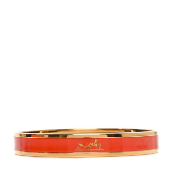 HERMES Enamel Printed Narrow Caleche Bracelet 65 Orange