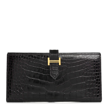 HERMES Shiny Alligator Bearn Gusset Wallet Aubergine