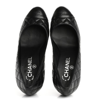 CHANEL Lambskin Quilted Cap Toe Pumps 37.5 Black