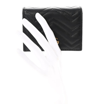 GUCCI Calfskin Matelasse GG Marmont Card Case Wallet Black