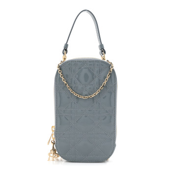 CHRISTIAN DIOR Patent Cannage Lady Dior Phone Holder Bracing Blue