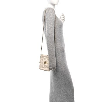 GUCCI Calfskin Matelasse Mini GG Marmont 2.0 Bucket Bag White