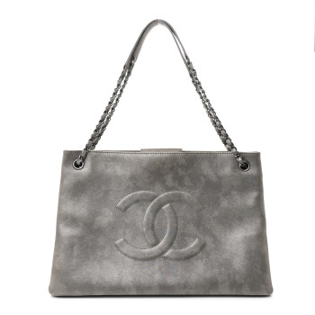 CHANEL Iridescent Calfskin CC East West Shopping Tote Light Grey